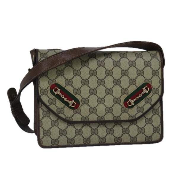 GUCCI GG Supreme Web Sherry Line Shoulder Bag PVC Leather Beige Gold - Picture 1 of 16